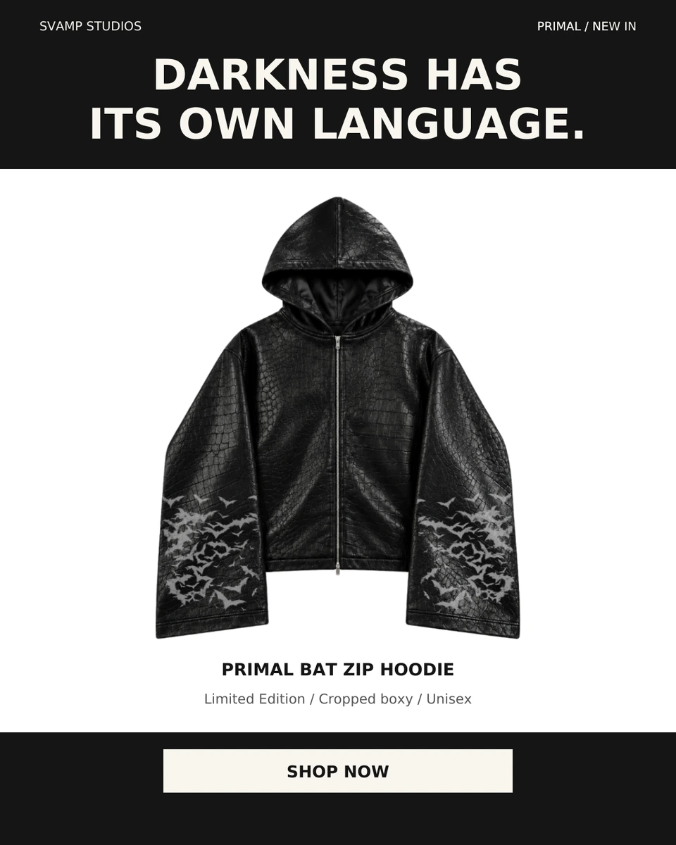 Svamp Studios Primal Collection: Primal Bat Zip Hoodie için hazırladığımız gerçek reklam kreatifi