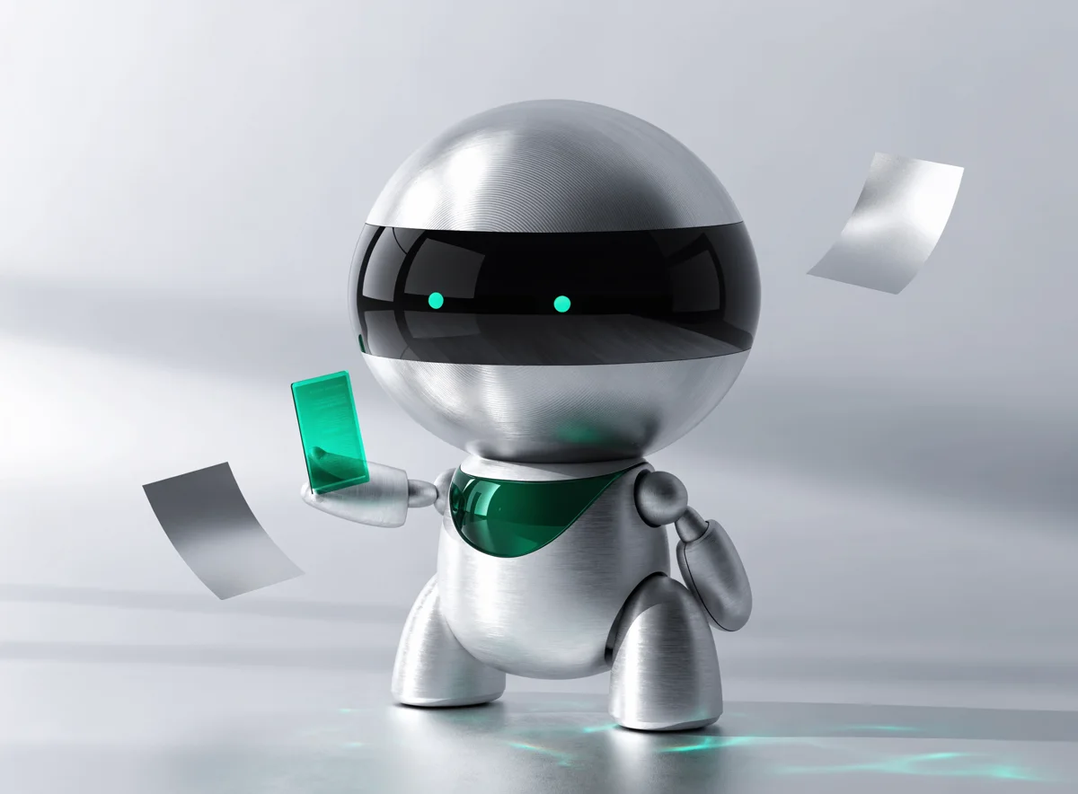 Gümüş ve yeşil kavramsal AI robotu