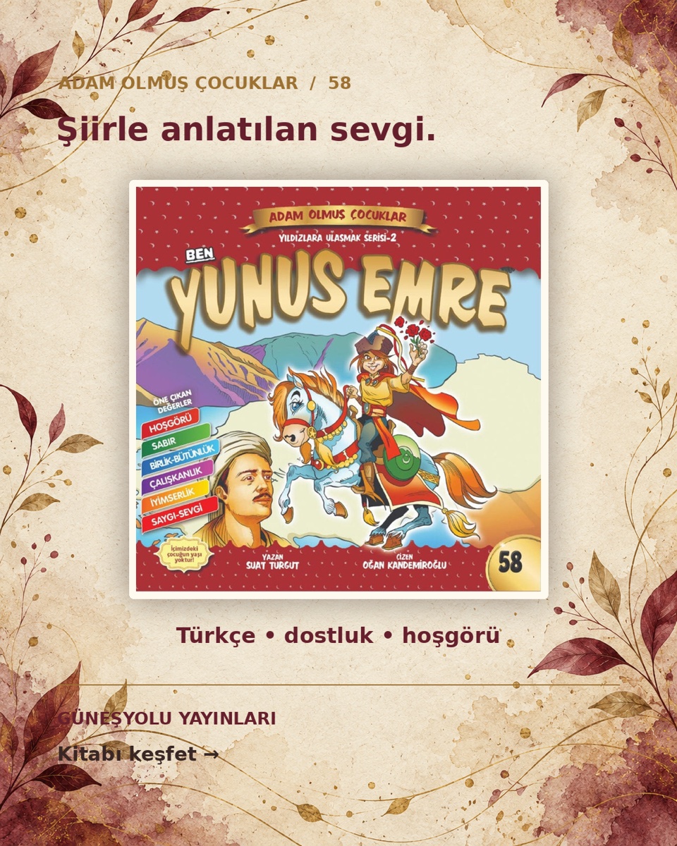 Güneşyolu Ben Yunus Emre kitabı için hazırlanmış sosyal medya görseli